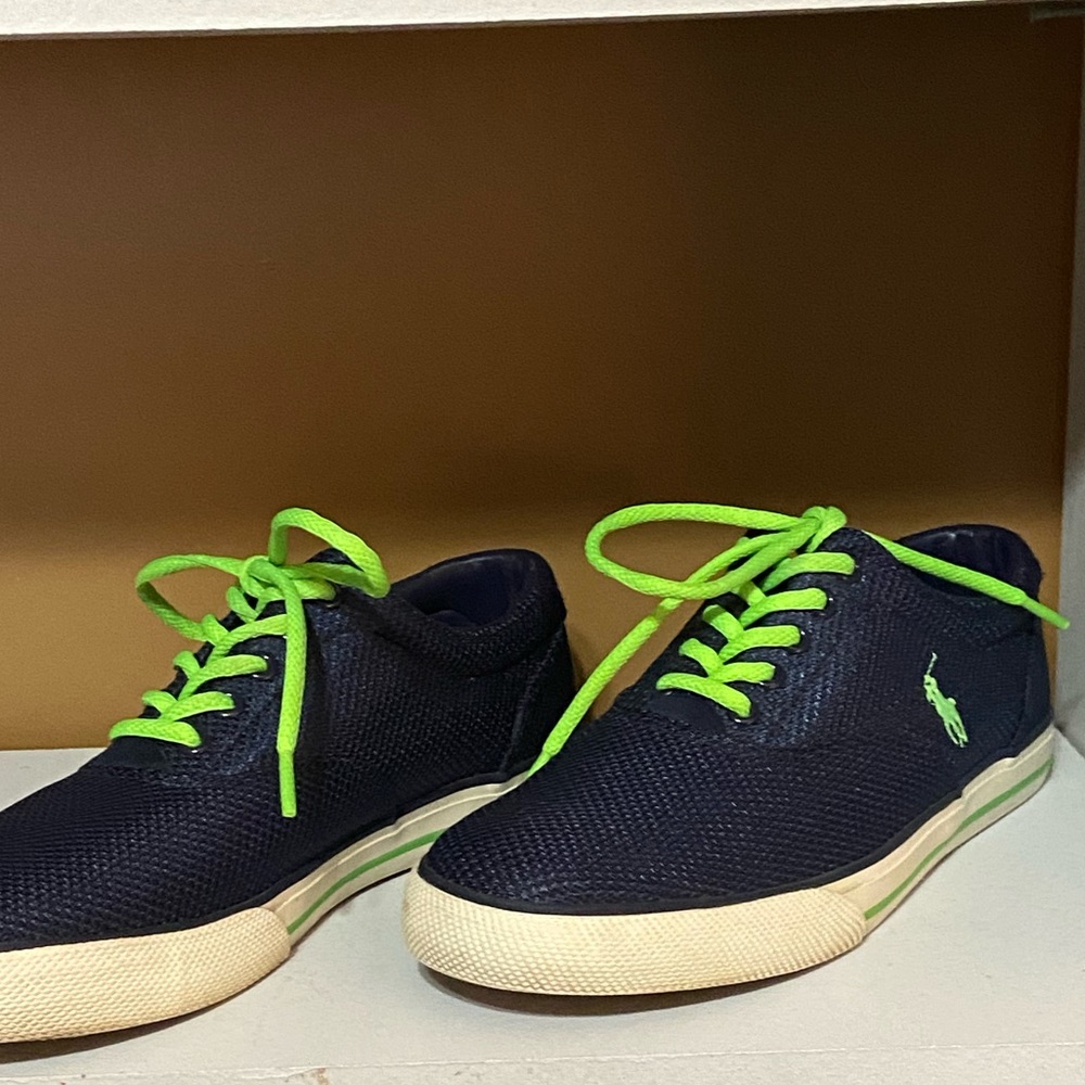 Navy Blue and Bright Green Polo Ralph Lace Up Casual Shoes Size 10.5 - Picture 5 of 10